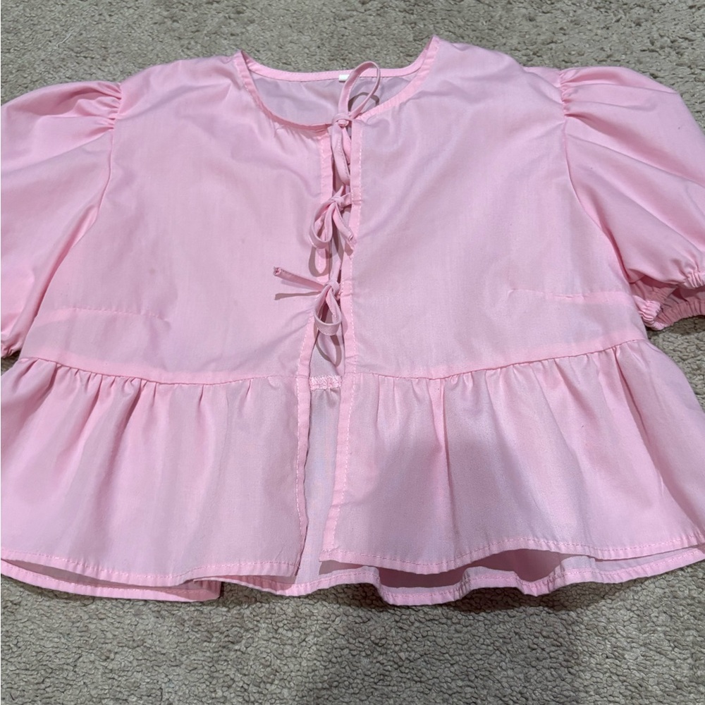 Pink Ruffled Tie-Front Blouse